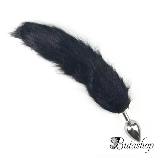 Прозрачная анальная втулка с черным хвостом - www.butashop.com