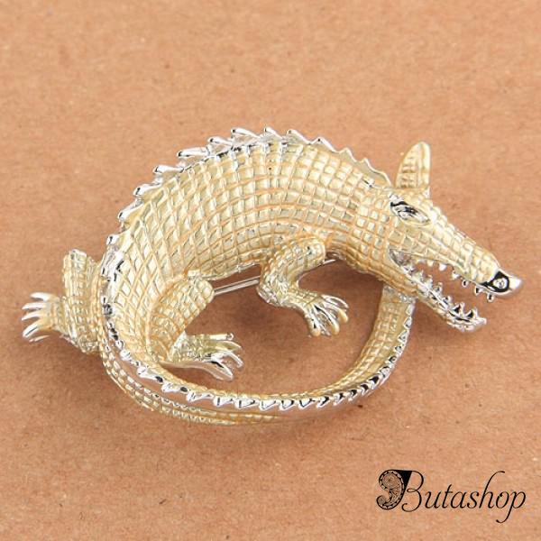 РАСПРОДАЖА! Брошь - Золотистый крокодил - www.butashop.com