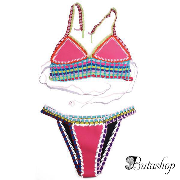 Цветной неопреновый купальник с вязанной отделкой - www.butashop.com