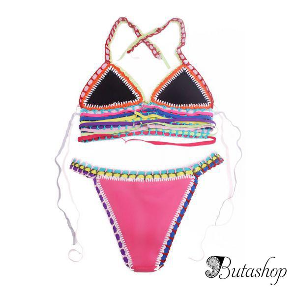 Цветной неопреновый купальник с вязанной отделкой - www.butashop.com