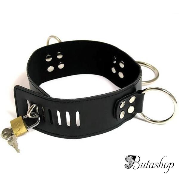 Широкий черный кожаный ошейник - www.butashop.com