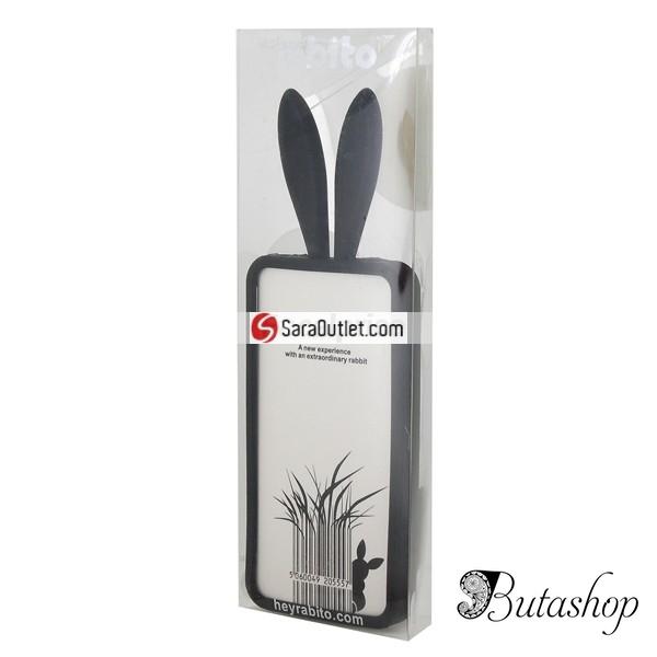 РАСПРОДАЖА! Latest Style 2 in 1 Rabbit Ears Silicone Case with Rabbit Tail Stand for iPhone 4G (Black) - www.butashop.com