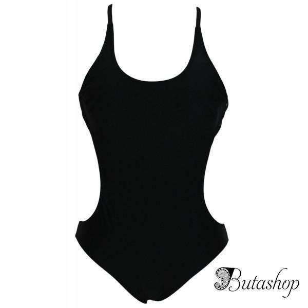 Сексуальный черный цельный купальник с завязками - www.butashop.com
