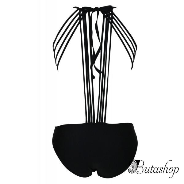 Сексуальный черный цельный купальник с завязками - www.butashop.com