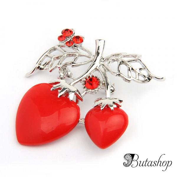 РАСПРОДАЖА! Золотистая брошь в форме клубничек - www.butashop.com