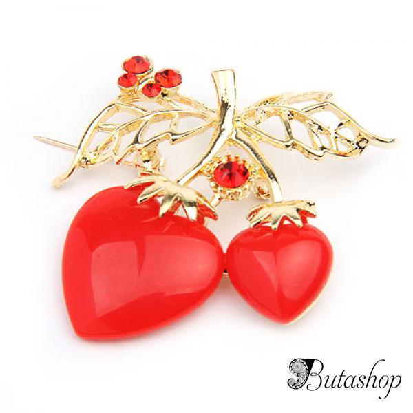 РАСПРОДАЖА! Золотистая брошь в форме клубничек - www.butashop.com