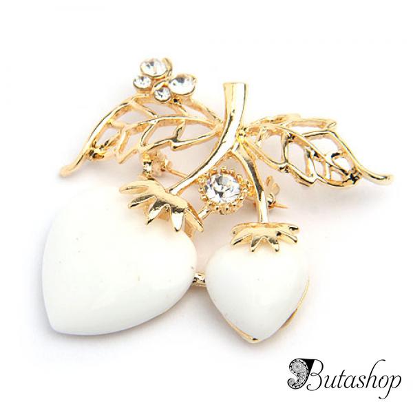 РАСПРОДАЖА! Золотистая брошь в форме клубничек - www.butashop.com