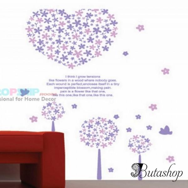 РАСПРОДАЖА! Виниловая наклейка - Фиолетовое цветочное сердце - www.butashop.com