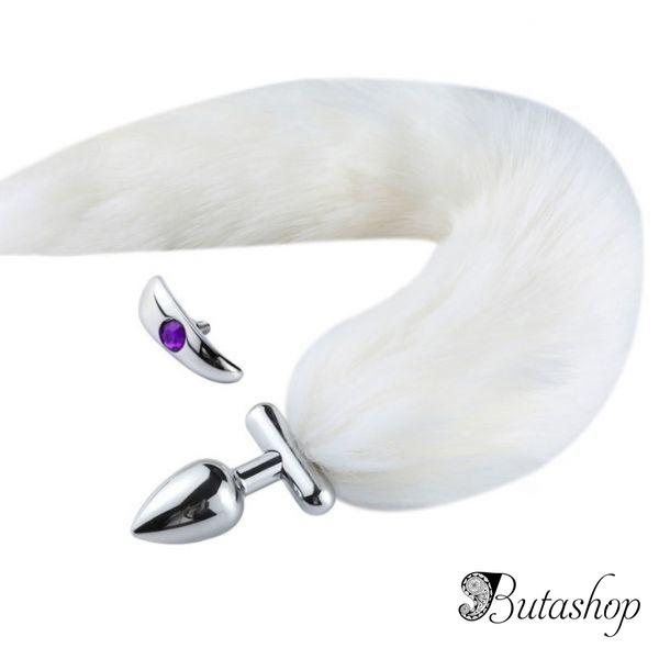 Deformable Fox Tail Metal Anal Plug White - www.butashop.com