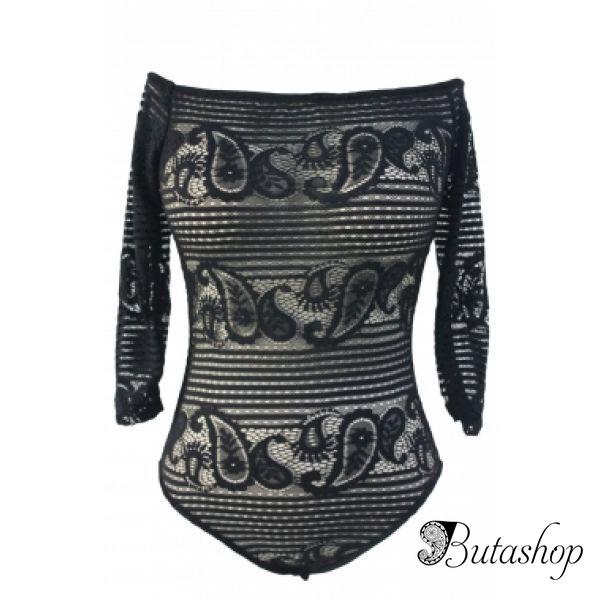 Черный боди с открытыми плечами - www.butashop.com