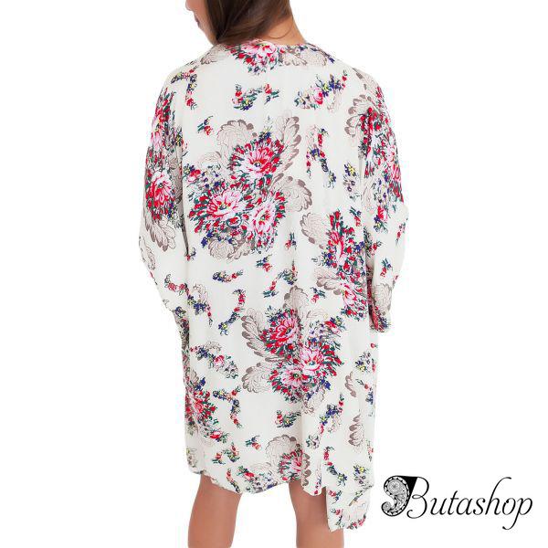 Кимоно с цветочным принтом в белом цвете - www.butashop.com