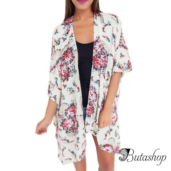 Кимоно с цветочным принтом в белом цвете - www.butashop.com