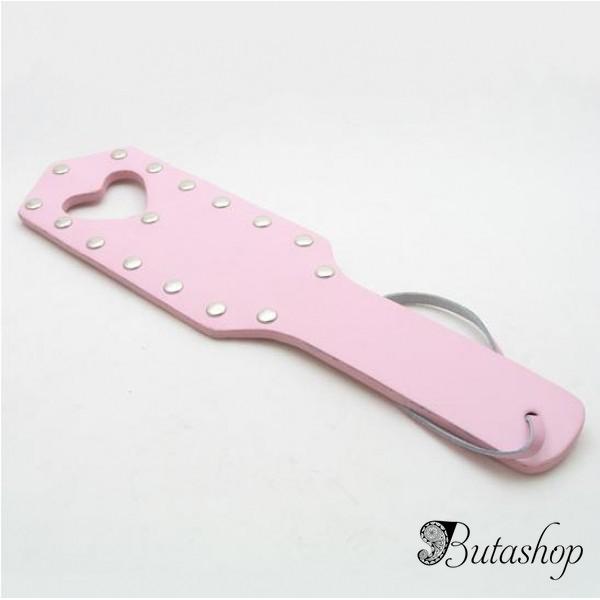 Розовая кожаная шлепалка с сердечком - www.butashop.com