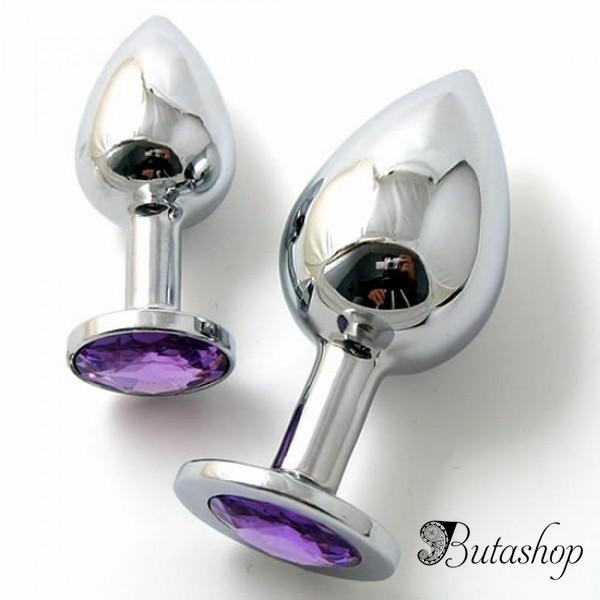 Металлическая анальная пробка с пурпуровым камнем, большая - www.butashop.com
