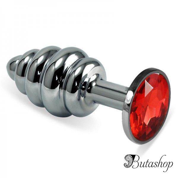 Рельефная анальная пробка S с красным камнем - www.butashop.com