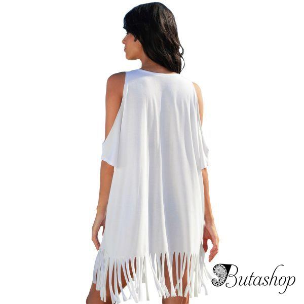 White Loose Fit Take me to the BEACH Cover up - www.butashop.com