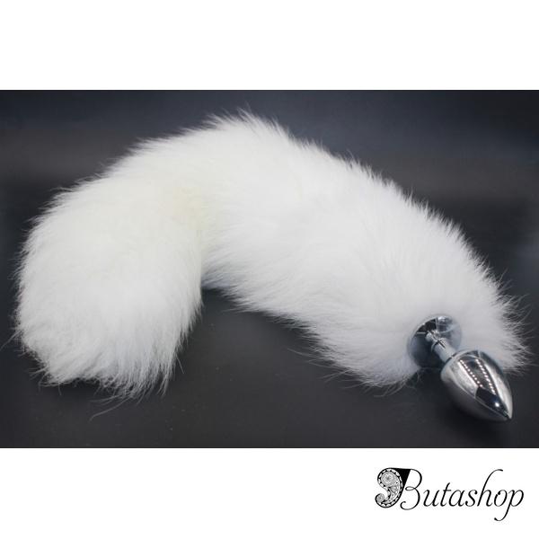 Анальная пробка с белым пушистым хвостом - www.butashop.com