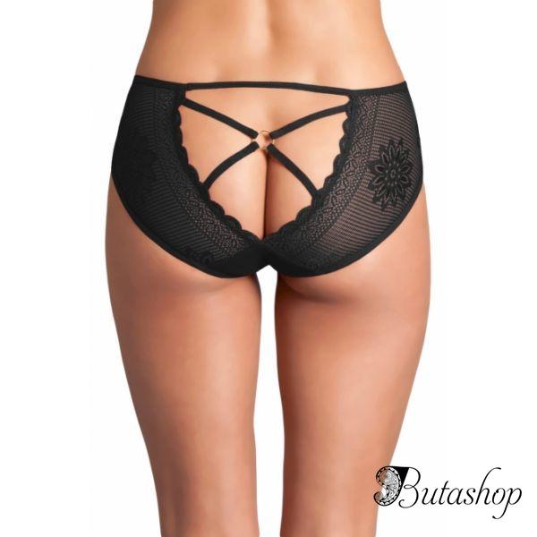 Black Cutout Lace Back Peekaboo Panty - www.butashop.com