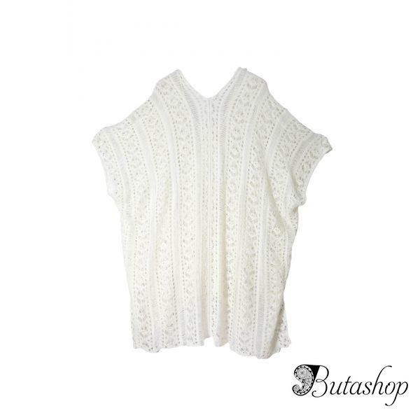 White Crochet Knitted Tassel Tie Kimono Beachwear - www.butashop.com