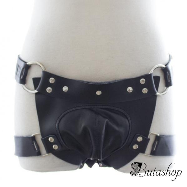 Мужское бандажное кожаное белье черного цвета - www.butashop.com