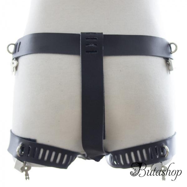 Мужское бандажное кожаное белье черного цвета - www.butashop.com