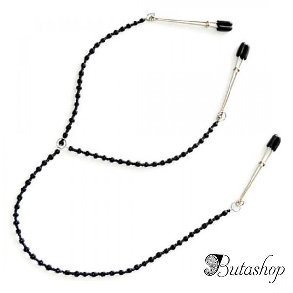 Черная цепочка из биссера с зажимами для сосков - www.butashop.com