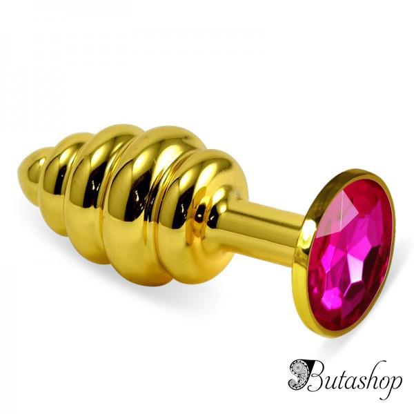 Ребристая анальная пробка золото, малиновый - www.butashop.com