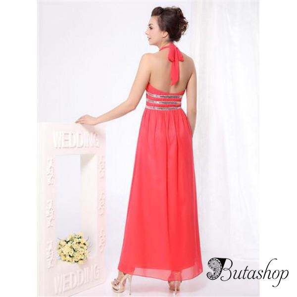 РАСПРОДАЖА! Длинное платье с V-образным вырезом розовое - www.butashop.com