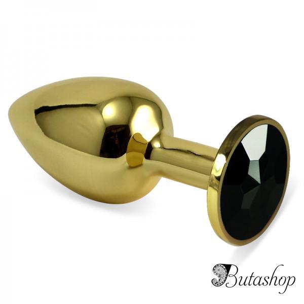 Анальная пробка золотистого цвета с хрусталем размер S - www.butashop.com