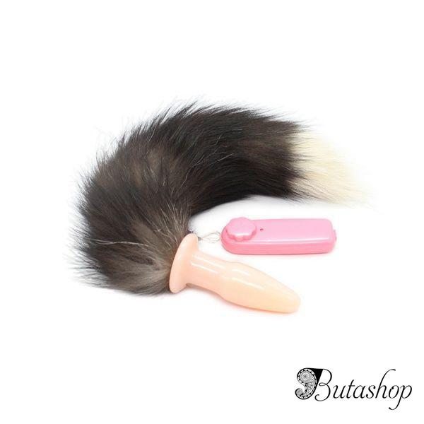 Силиконовая пробка с темным меховым хвостом - www.butashop.com