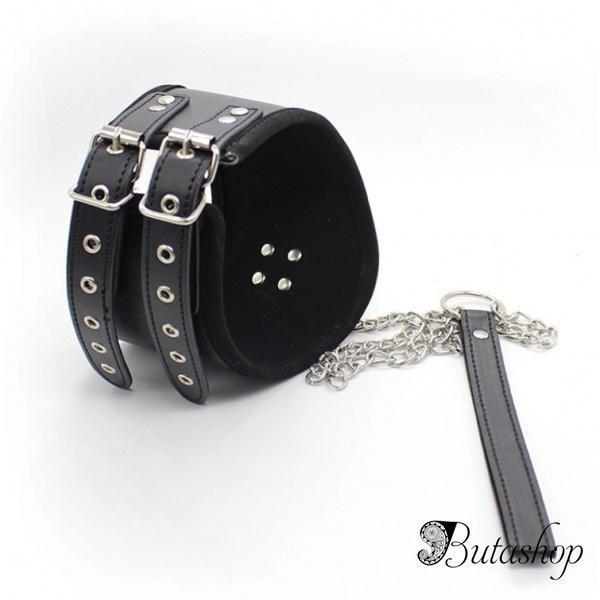 Кожаный ошейник с металлической цепью - www.butashop.com