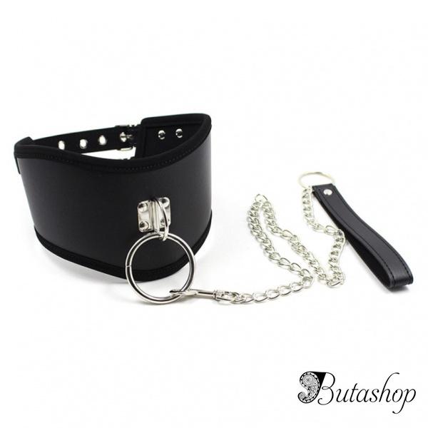 Кожаный ошейник с металлической цепью - www.butashop.com