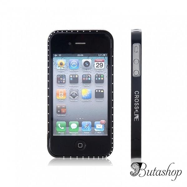 РАСПРОДАЖА! Metal Frame with Crystal Decoration for iPhone 4/ 4S (Black) - www.butashop.com