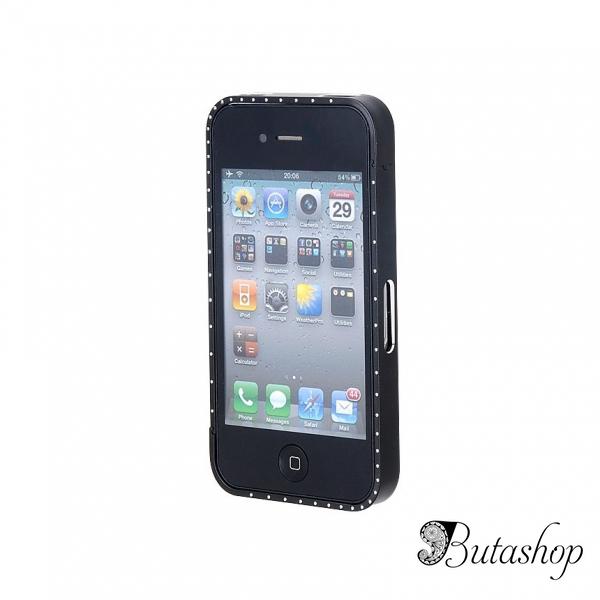 РАСПРОДАЖА! Metal Frame with Crystal Decoration for iPhone 4/ 4S (Black) - www.butashop.com