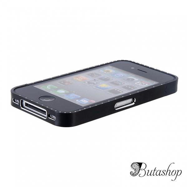 РАСПРОДАЖА! Metal Frame with Crystal Decoration for iPhone 4/ 4S (Black) - www.butashop.com