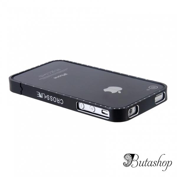 РАСПРОДАЖА! Metal Frame with Crystal Decoration for iPhone 4/ 4S (Black) - www.butashop.com