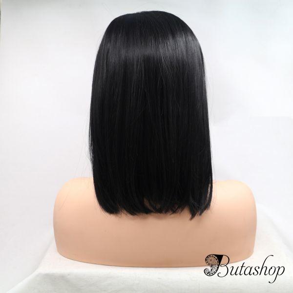 Реалистичный парик на сетке черное асиммeтричное каре - www.butashop.com