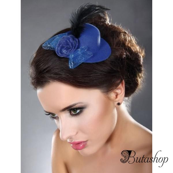 Синея шляпка с розой и пером - www.butashop.com