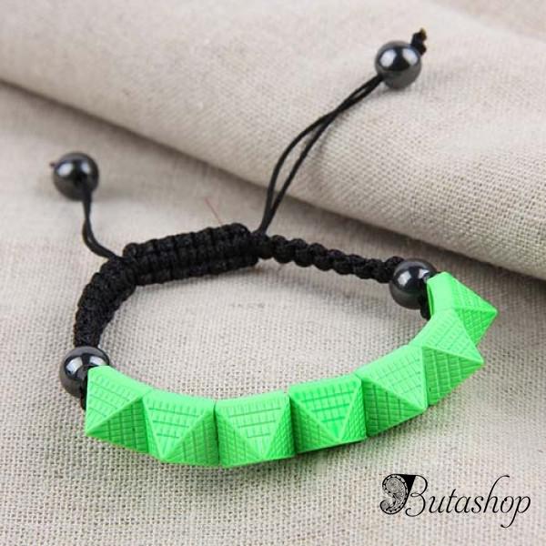 РАСПРОДАЖА! Плетеный браслет с пирамидками салатовый - www.butashop.com