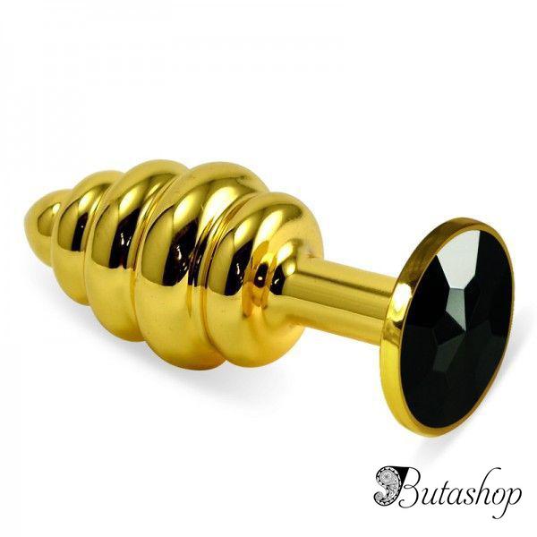 Ребристая анальная пробка золото, черный - www.butashop.com