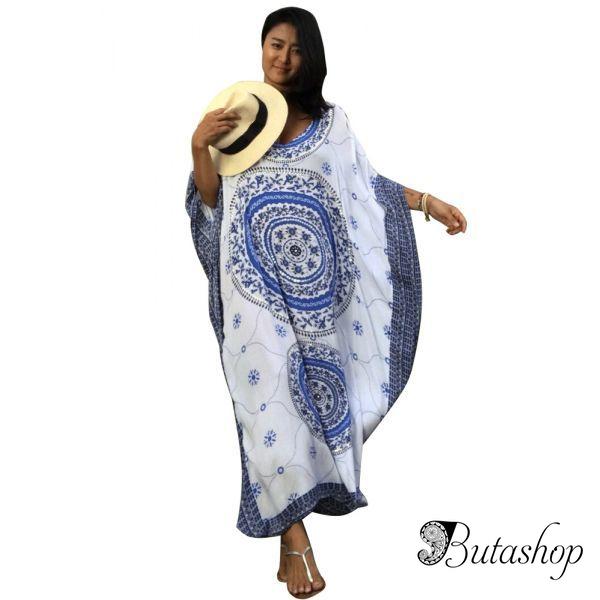 Blue Bohemian Print Kaftan Maxi Dress - www.butashop.com