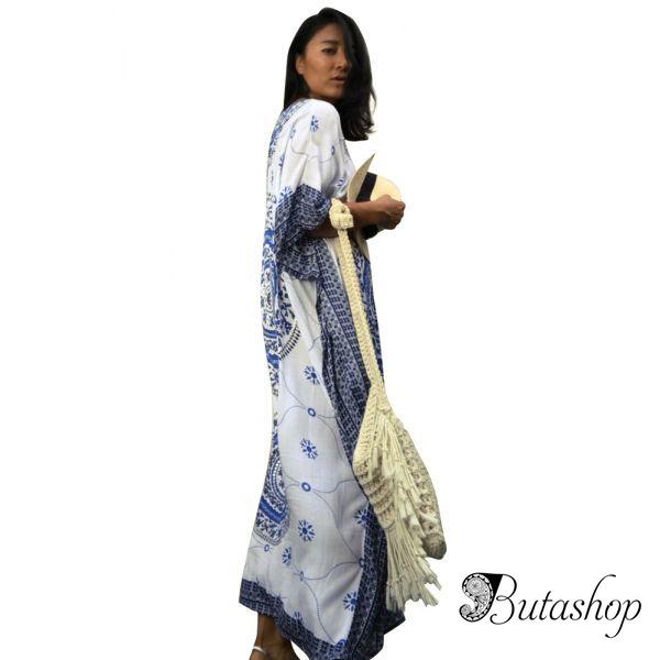 Blue Bohemian Print Kaftan Maxi Dress - www.butashop.com