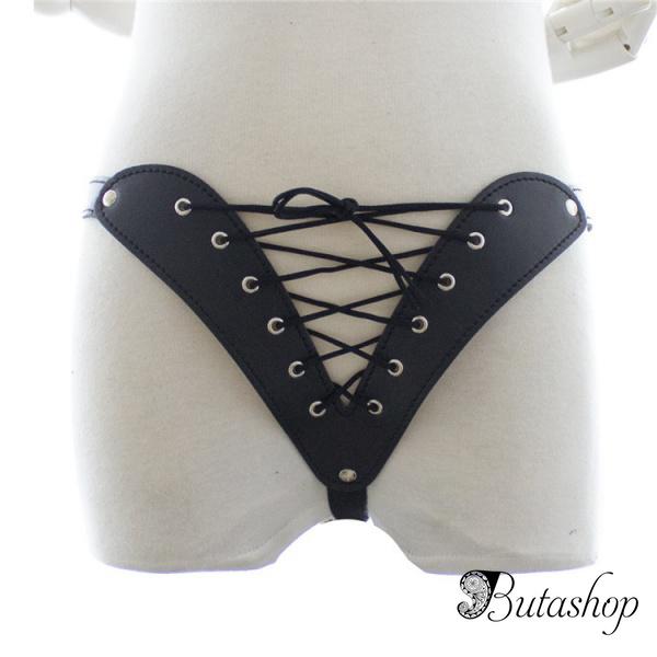 Женские черные стринги со шнуровкой - www.butashop.com