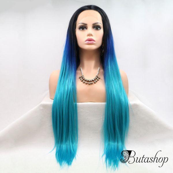 Реалистичный парик омбре на сетке голубые длинные волосы - www.butashop.com