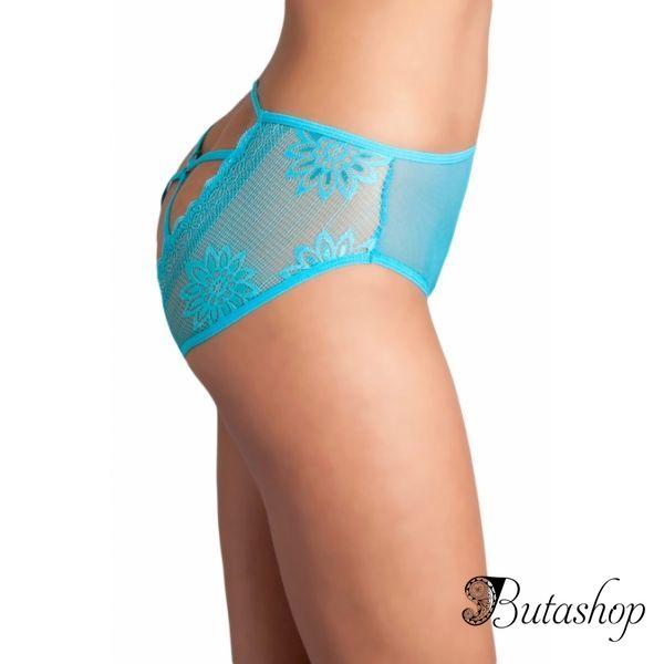 Turquoise Cutout Lace Back Peekaboo Panty - www.butashop.com