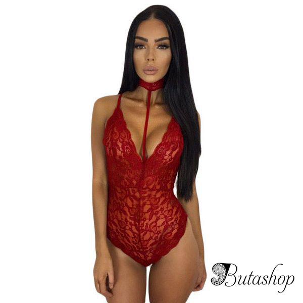 Тедди цвета бургунди с чокером - www.butashop.com