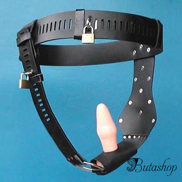 Черный женский пояс целомудрия с пробкой - www.butashop.com