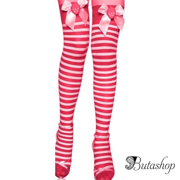 Красно-белые полосатые чулки с бантом и клубничками в бантиках - www.butashop.com