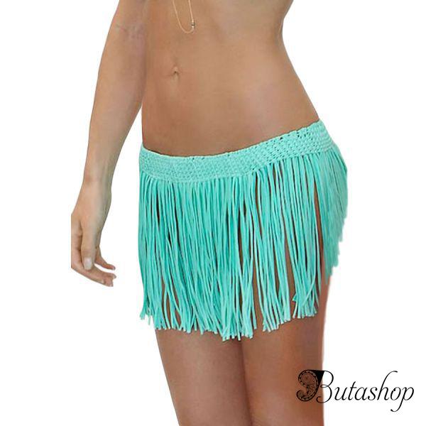 Вязаная голубая юбка с бахромой - www.butashop.com
