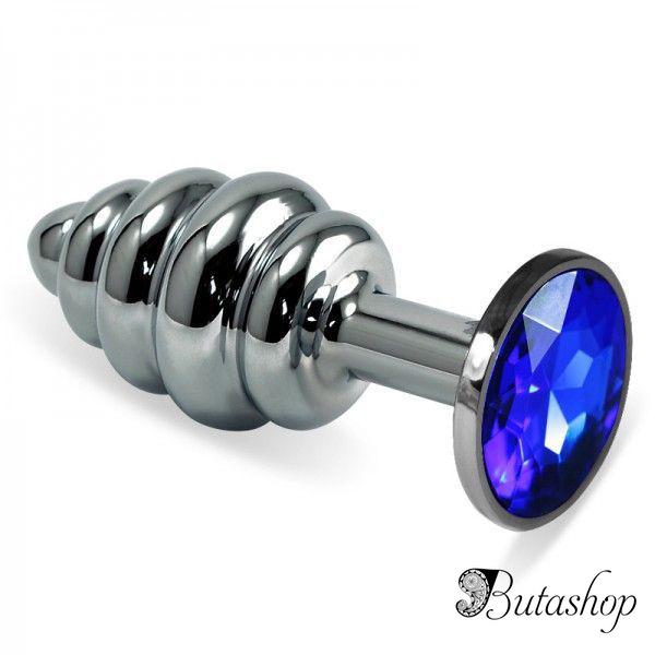 Рельефная анальная пробка S с синим камнем - www.butashop.com